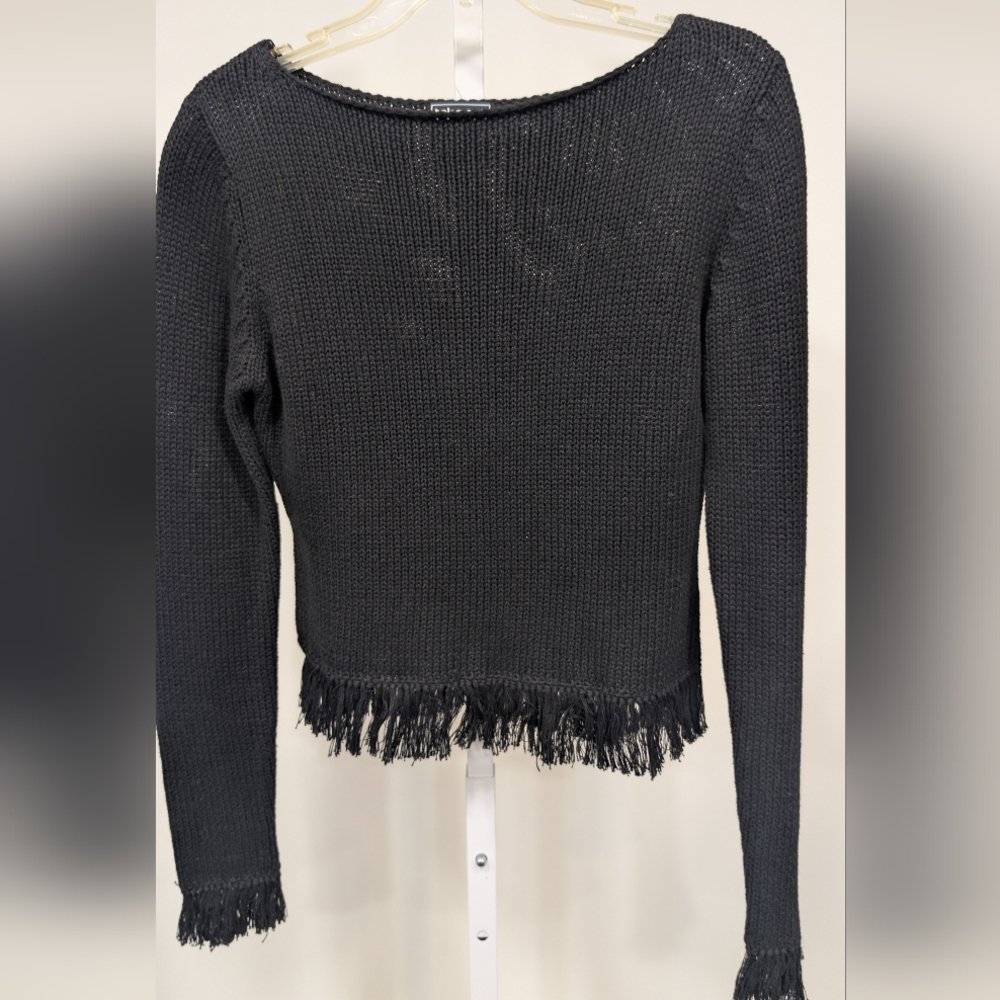 Takeout Black Sweater with Fringe Hem